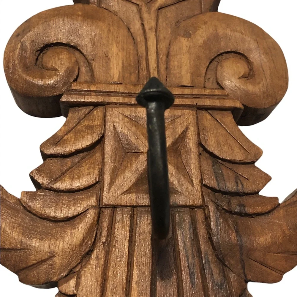 Vintage Rustic Solid Hand Carved Wood Wall Hanging With Hook 14.75”X6.5”